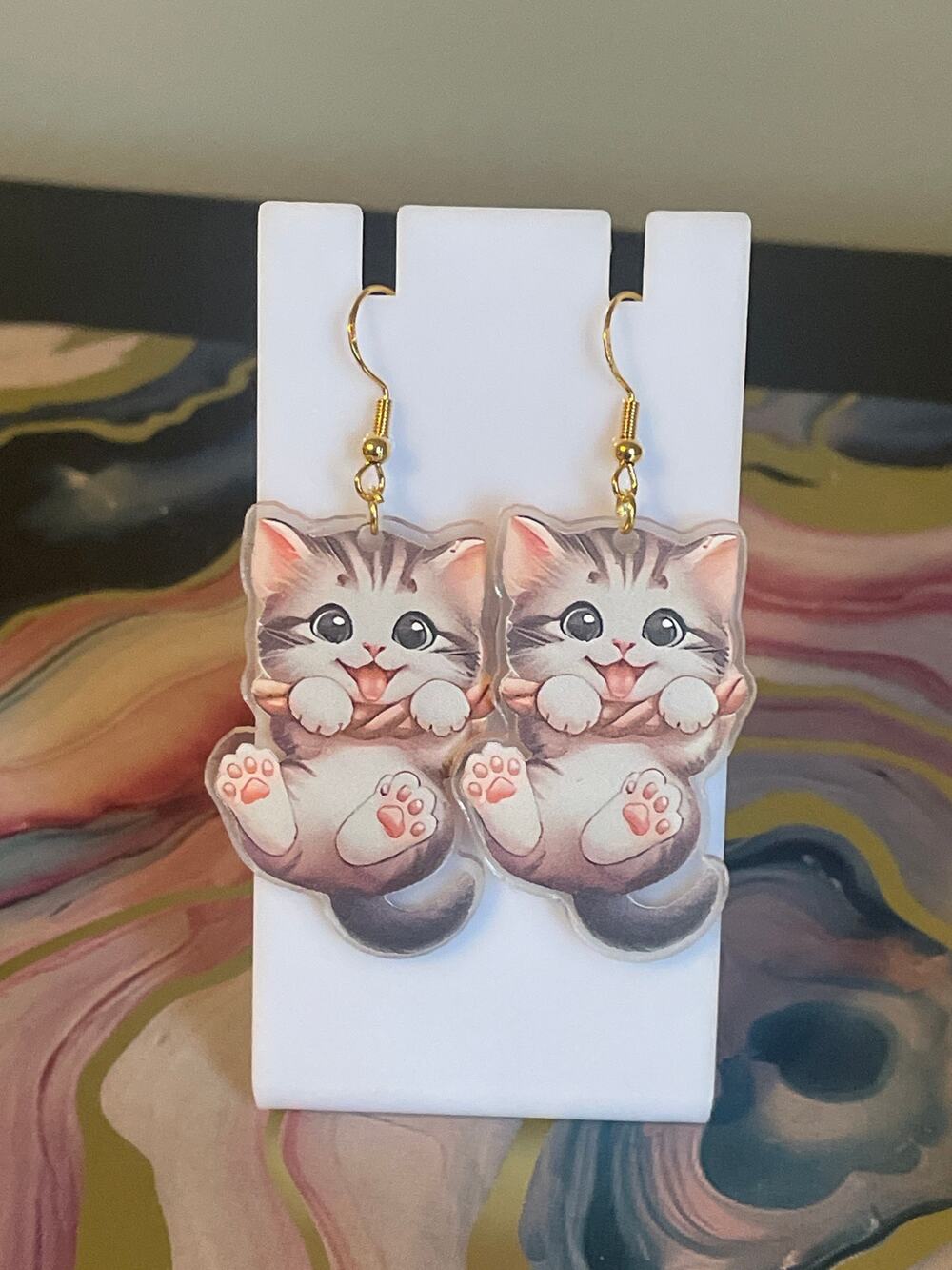 Pink bow witch hat kittens earrings 925 sterling silver